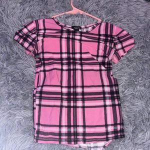 PINK BLACK AND WHITE PLAID TOP